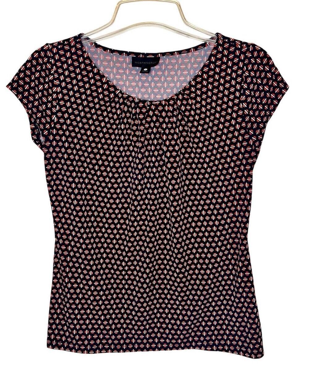 WORTHINGTON Ladies Sleeveless Blouse Geometric Print Top Size PS